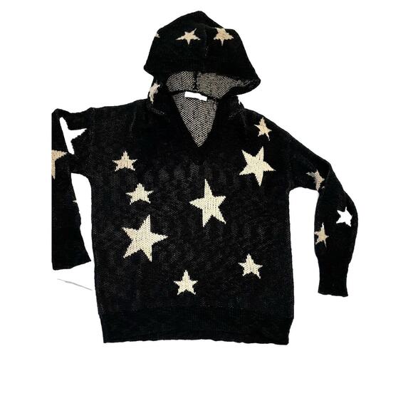 Lush Sweaters - Lush Hooded black star pullover sweater Sz M Retro Bold American beach